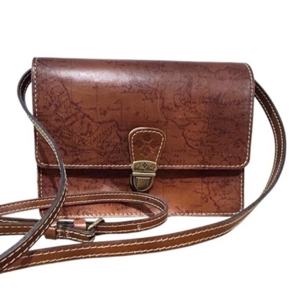 PATRICIA NASH Leather Crossbody Purse Bag Riot Rust Map Geography Dust Bag EC